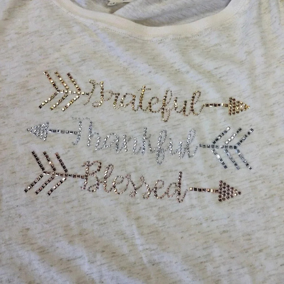 Indigo Soul Womens Ivory Thankful Grateful Blessed Graphic T-Shirt Small - Picture 3 of 11